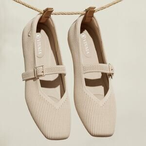 Vivaia Margot Mary Jane Comfort Old Money Washable Arch Support Flats Almond 9.5